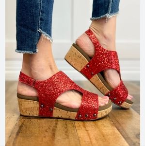 Corkys Refreshing wedge sandal size 10 Red glitter
